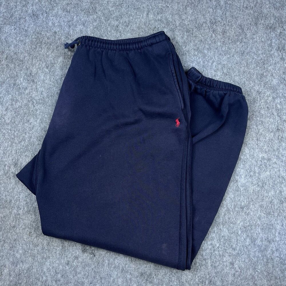 Vtg Polo Ralph Lauren Men's Sweatpants Joggers Navy Blue Red Pony Baggy Size XL